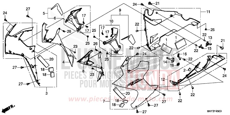 MITTLERER WINDLAUF von CBR1000RR „Fireblade“ VICTORY RED (R334) von 2017